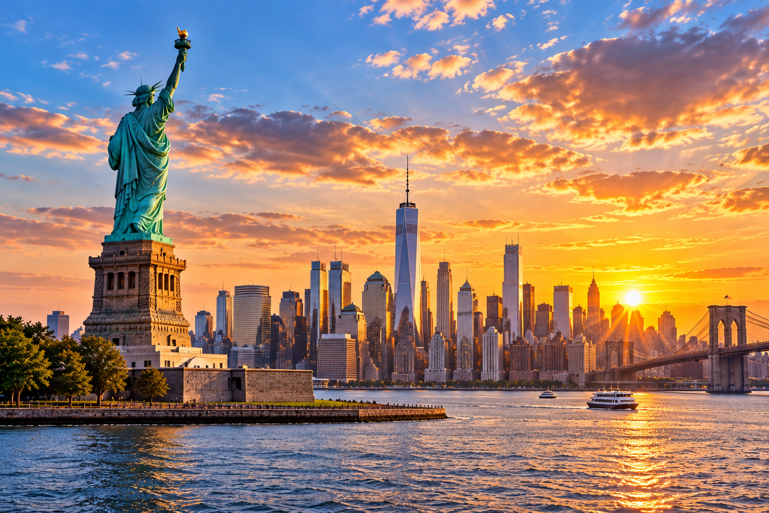 Home 8 Statue of Liberty at Sunset skyline