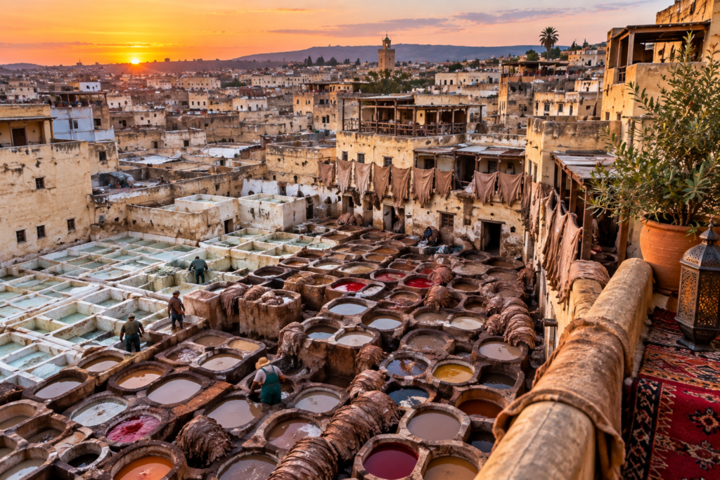 10 Popular Tourist Attractions in Morocco You Can't Miss (2026 Guide) 3 Sunset Over the Fez Tannery